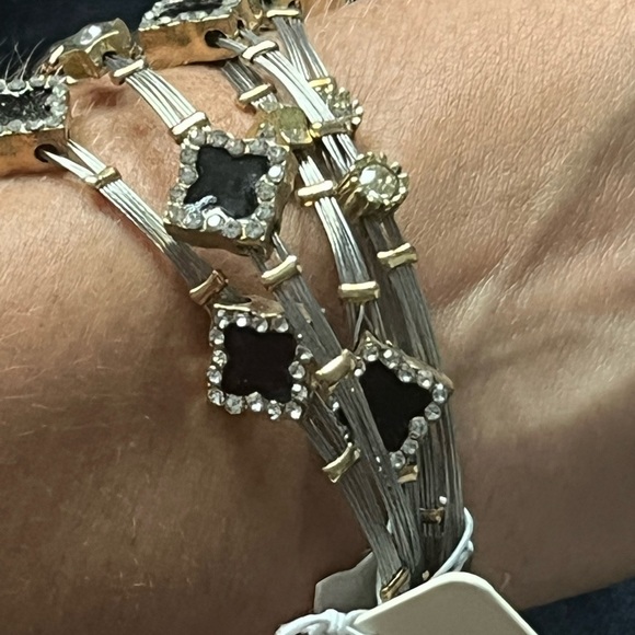 Black & Crystal Clover  Multistrand Bracelet NWTs. - Picture 7 of 7